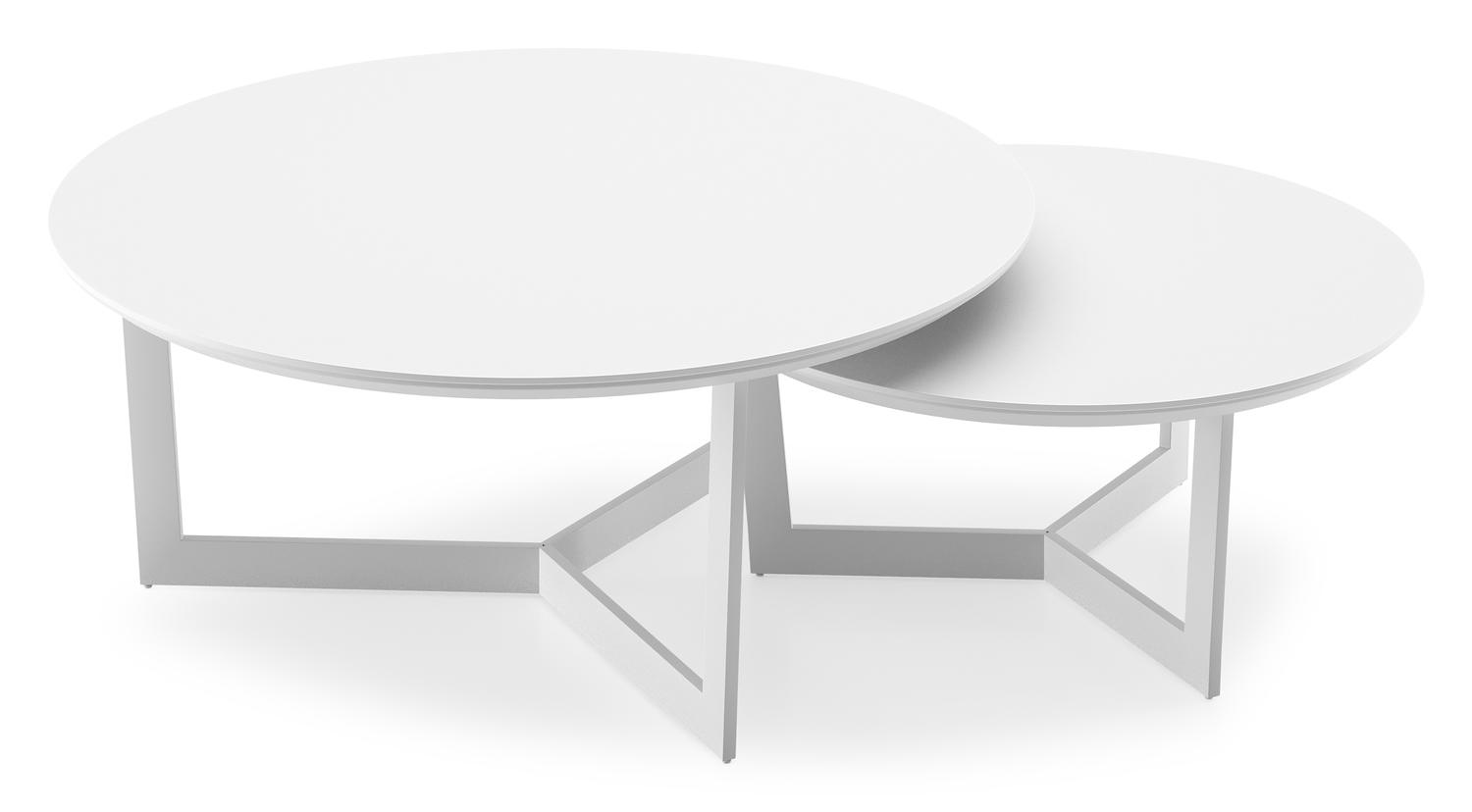 Tables basse Lacrima en aluminium blanc et céramique pleine arctic white - Dia. 85/65 x H 35/30 cm