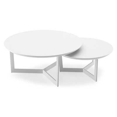 Lacrima loungetafels in wit aluminium en arctic white volkeramiek - Dia. 85/65 x H 35/30 cm