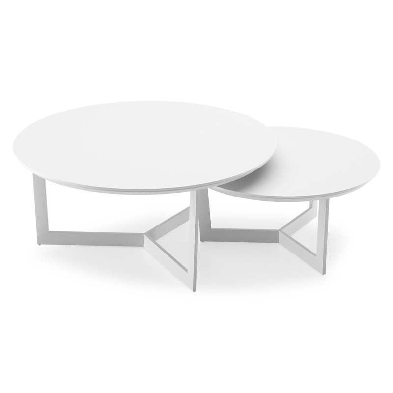 Lacrima loungetafels in wit aluminium en arctic white volkeramiek - Dia. 85/65 x H 35/30 cm