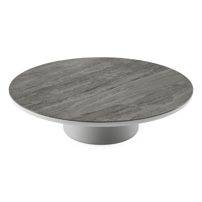 Amico loungetafel rond in wit aluminium en volkeramiek Aspen Grey - Dia. 110 x H 28 cm