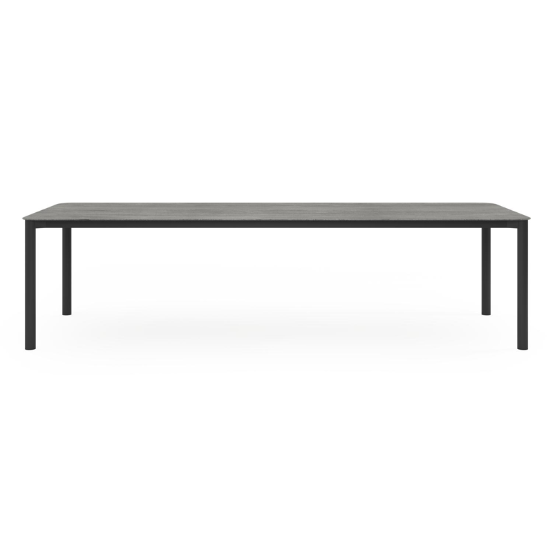 Lugano tuintafel rechthoekig afgerond in zwart aluminium en volkeramiek aspen grey - L 290 x B 110 x H 74 cm