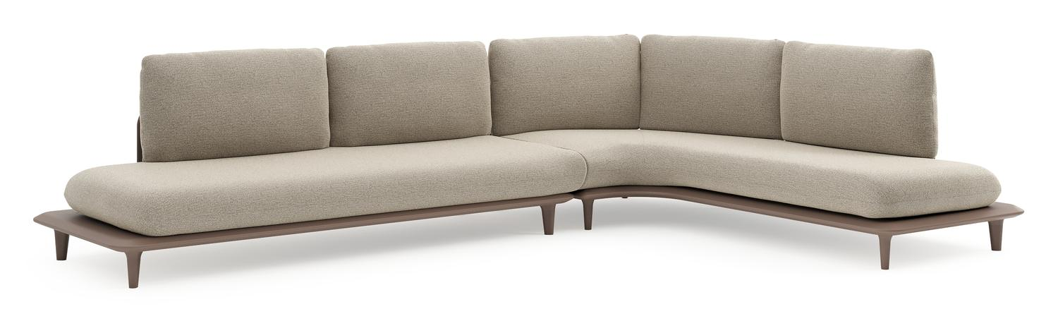 Bomero loungehoek in taupe aluminium met catania beige all weather cosytica kussen