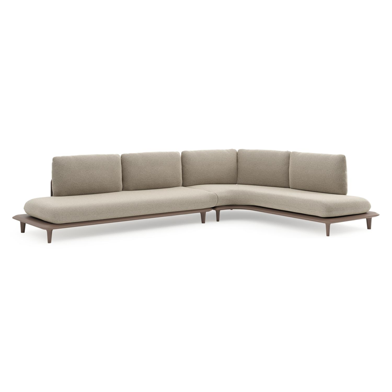 Bomero loungehoek in taupe aluminium met catania beige all weather cosytica kussen