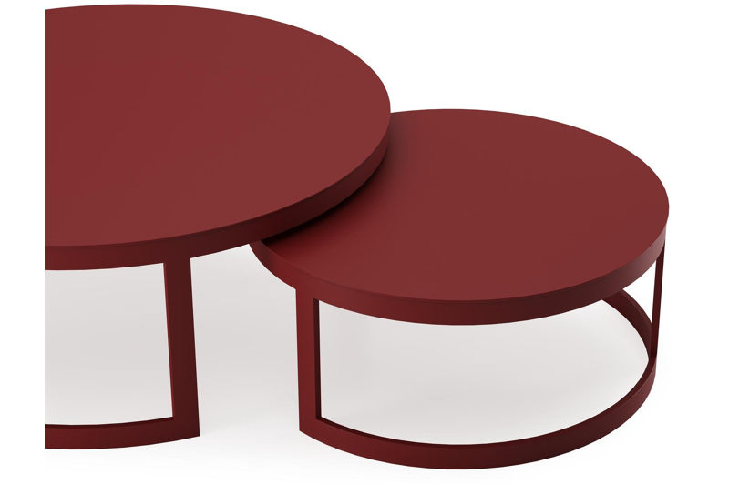 Enna set van 2 loungetafels in ruby aluminium - Dia. 100/70 x H 37/30 cm