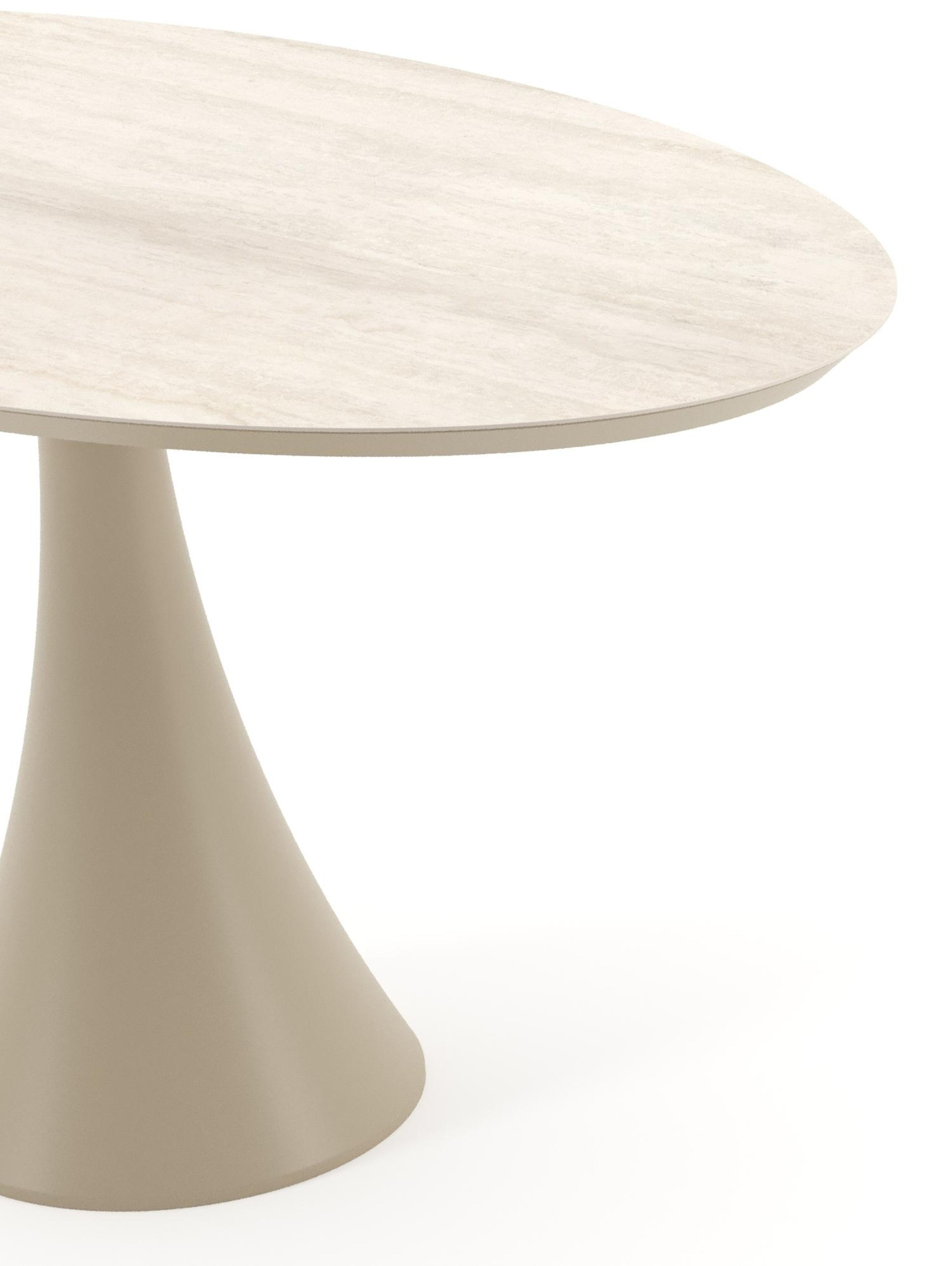 Table de jardin Fano oval en aluminium beige et céramique pleine Travertino Bianco - Lg. 140 x Lrg. 80 x Haut. 74.5 cm