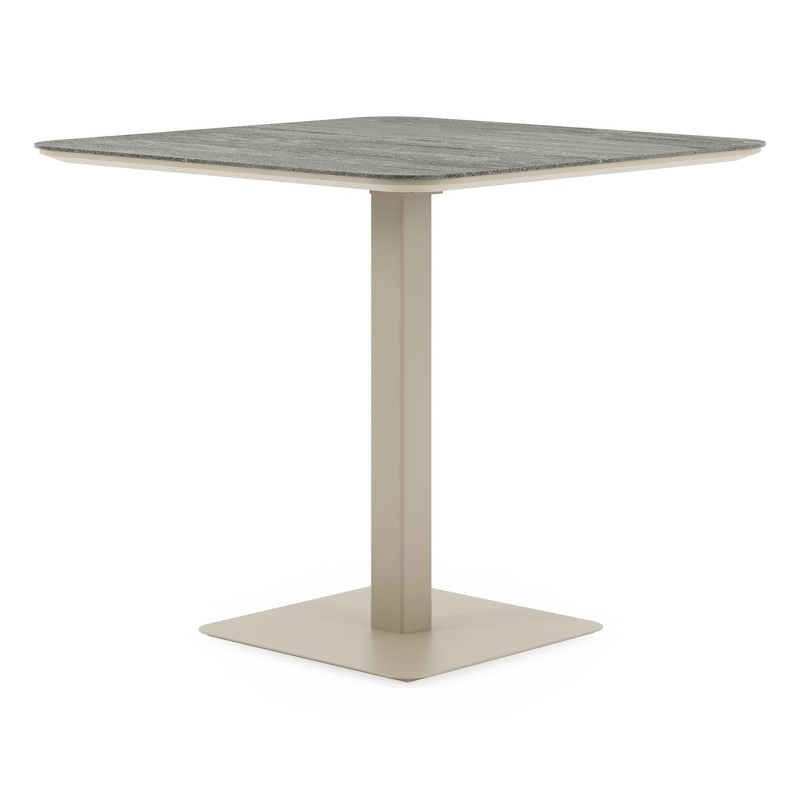 Fano kantelbare tuintafel afgerond vierkant in beige aluminium en volkeramiek Aspen Grey - L 80 x B 80 x H 72.5 cm