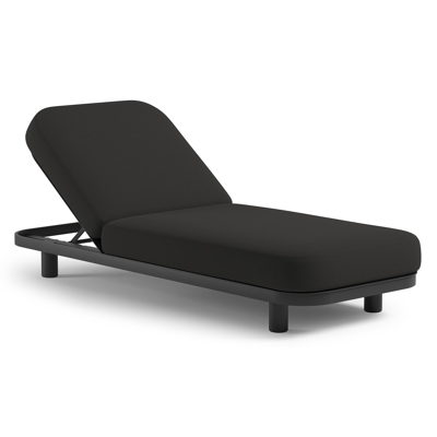 Chaise longue réglable Donato en aluminium noir et coussin en all weather Sunbrella® luxe natte sooty