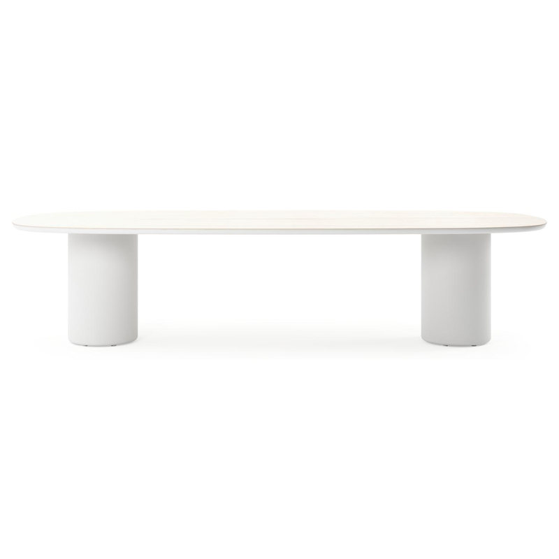 Amico tuintafel bombo in wit aluminium en volkeramiek Travertino Bianco - L 320 x B 130 x H 73.5 cm
