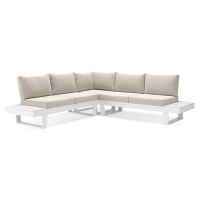 Alora loungehoek in wit aluminium met beige weather+ softtouch kussens