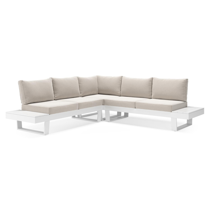Alora loungehoek in wit aluminium met beige weather+ softtouch kussens