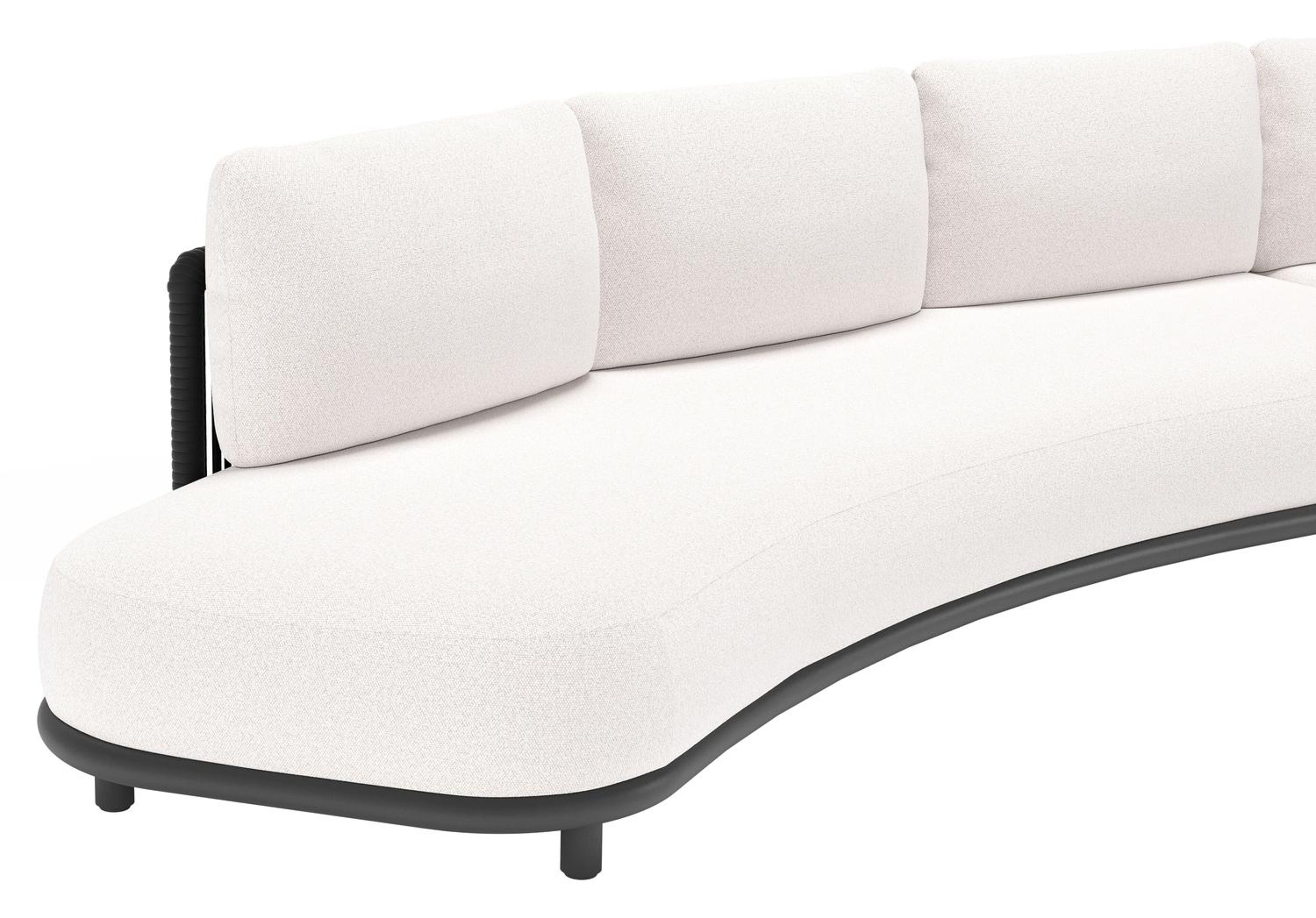 Lomano loungebank in zwart aluminium en beige verticaal geweven luxe vlakke rope met ego eggshell all weather solica kussen