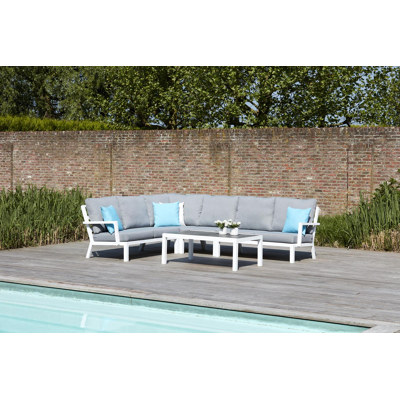 Alcudia loungetafel in wit aluminium en grijs volkeramiek - L 120 x B 70 x H 43 cm