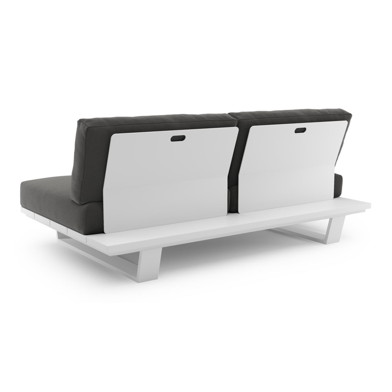 Canapé de jardin Pagino en aluminium blanc et coussins en all weather sunbrella® luxe natte charcoal chine