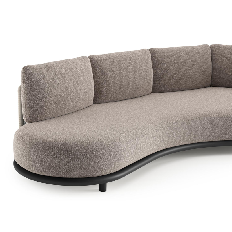 Lomano loungebank in zwart aluminium en beige verticaal geweven luxe vlakke rope met wander granite all weather sunbrella® luxe kussen