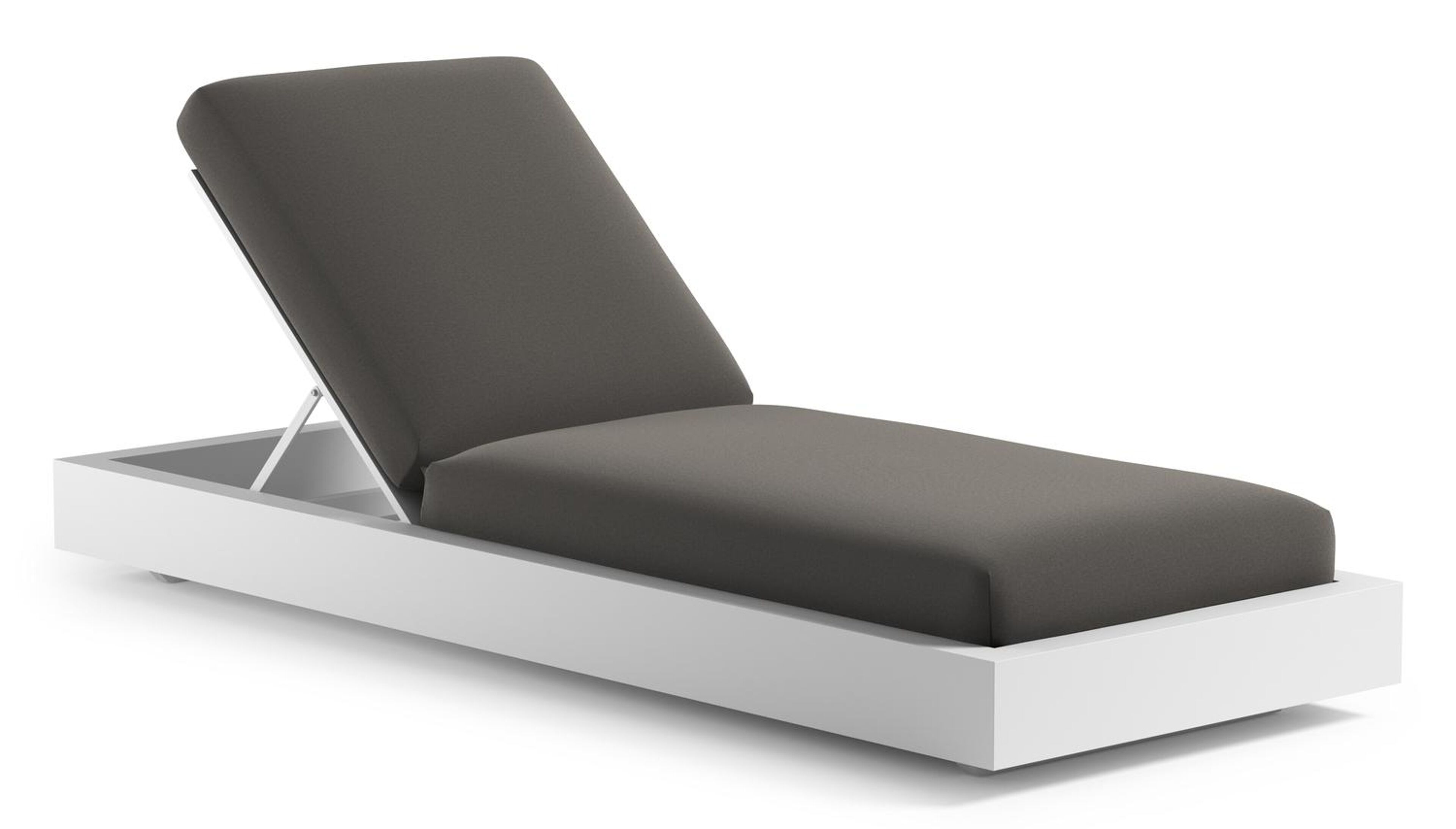 Como verstelbaar ligbed in wit aluminium met natte dark taupe all weather Sunbrella® luxe kussen