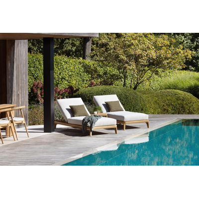 Orso verstelbaar ligbed in teak met lopi marble all weather sunbrella® luxe kussen