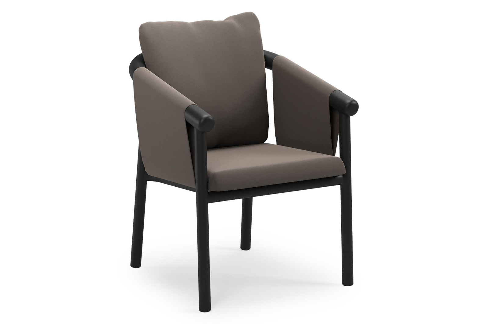 Amico stapelbare tuinstoel in zwart aluminium met stoelkussen in All Weather Sunbrella® Luxe Natte Nature Grey