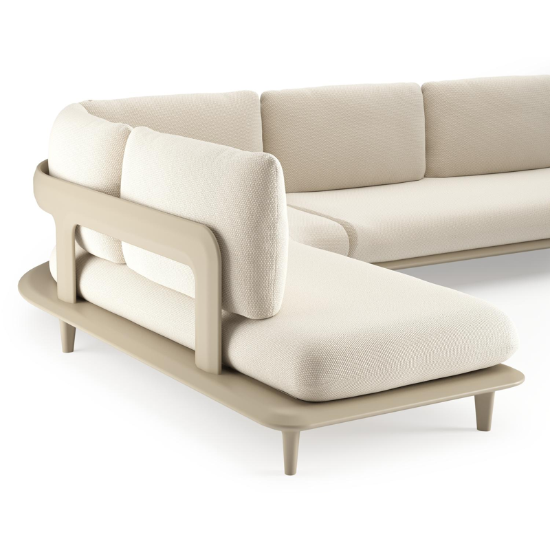 Bomero loungehoek in beige aluminium met althea off white all weather cosytica kussen