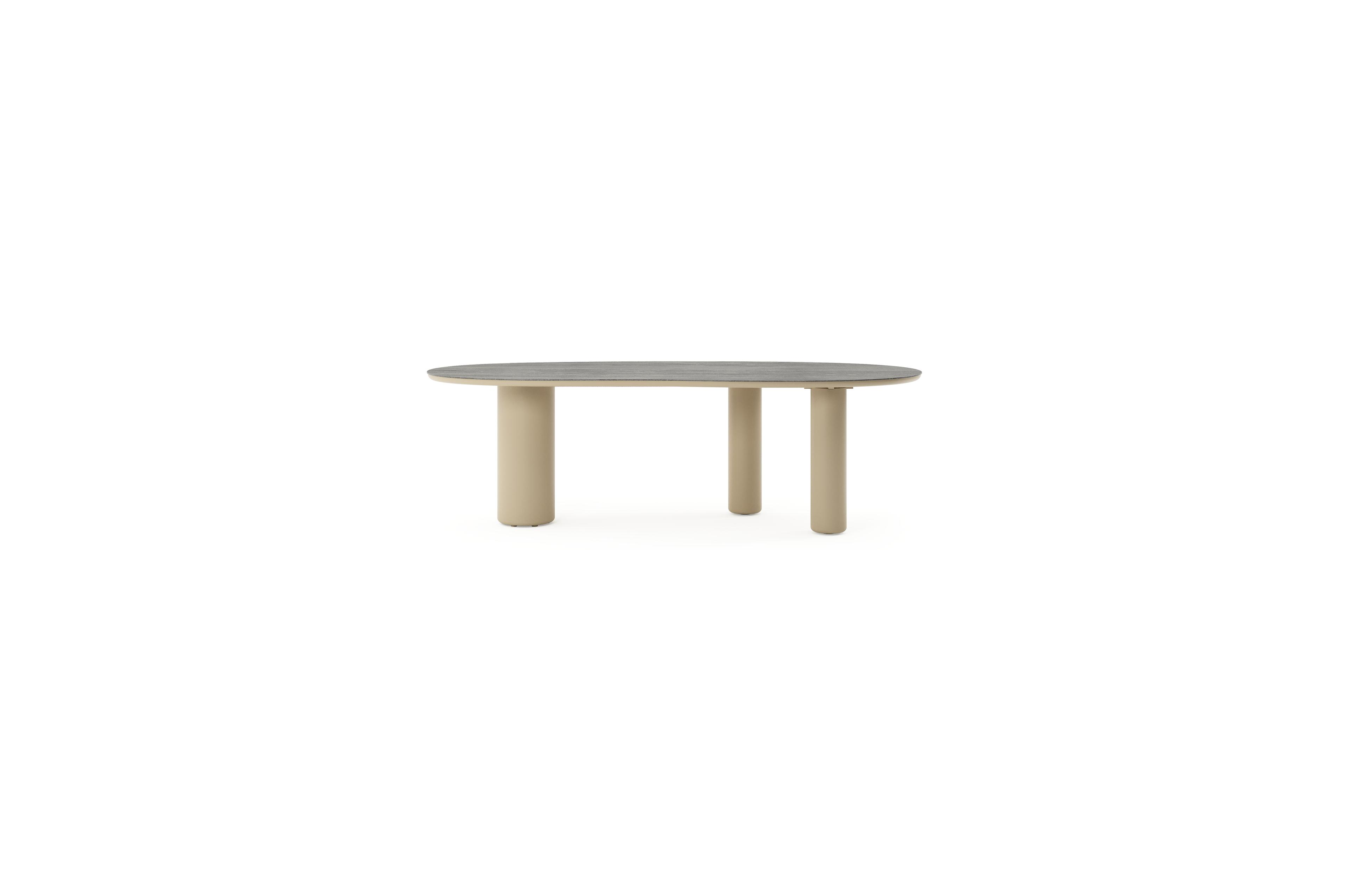 Table de jardin Amico organique en aluminium beige et céramique pleine Aspen Grey - Lg. 240 x Lrg. 110 x Haut. 73.5 cm