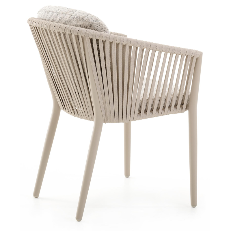 Chaise de jardin Orso en aluminium beige et corde plate tissée verticalement beige avec coussin All Weather Solica Firenze Natural