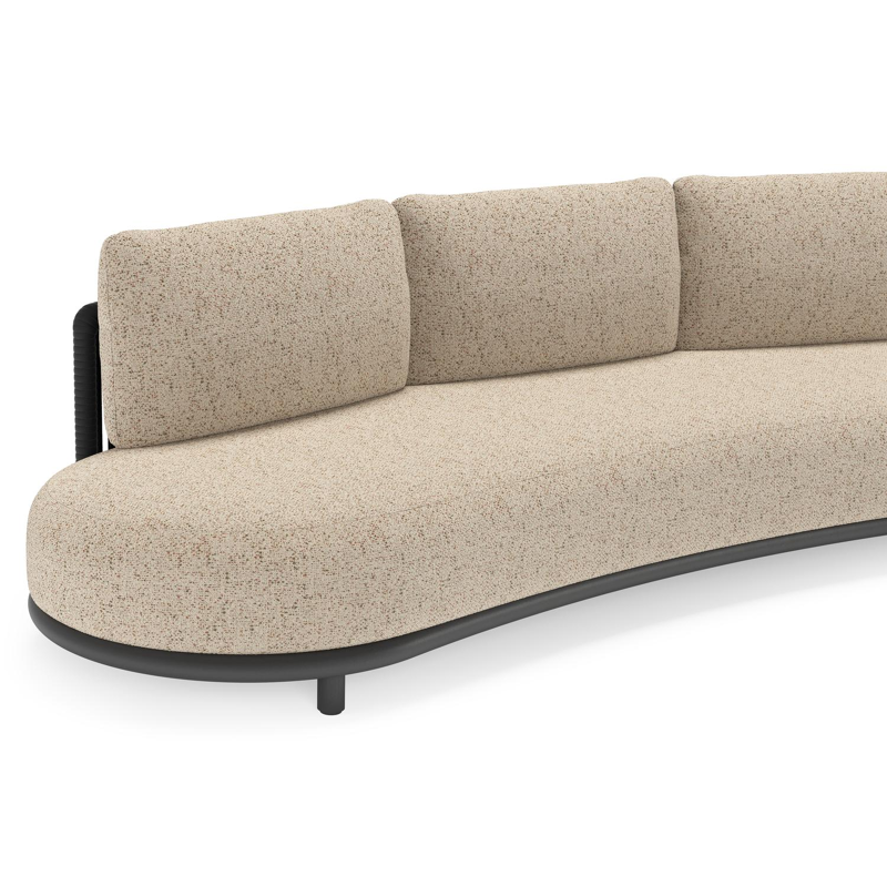 Lomano loungebank in zwart aluminium en zwart verticaal geweven luxe vlakke rope met bora jungle all weather cosytica kussen