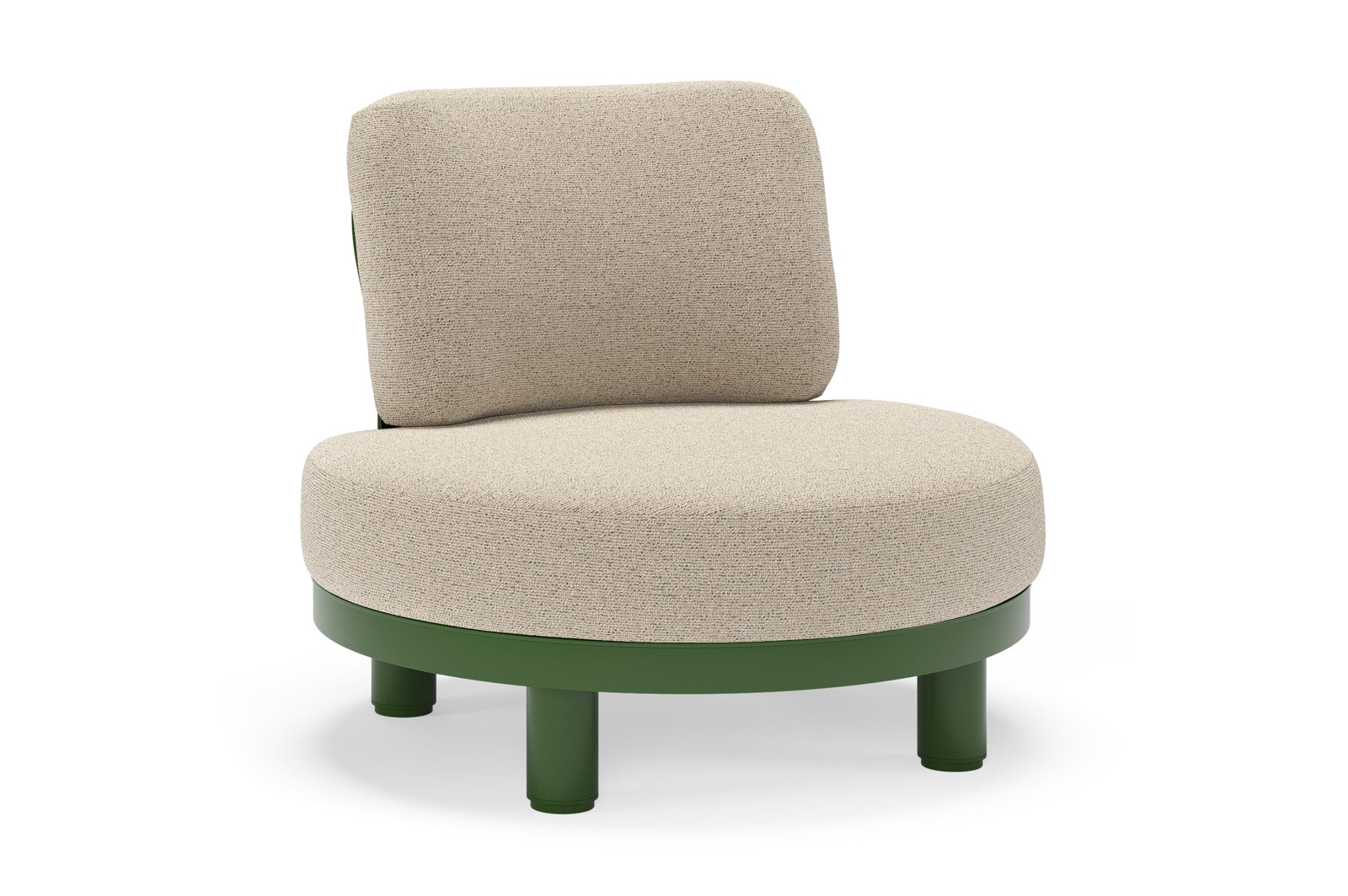 Donato loungestoel in groen aluminium met all weather cosytica Marbella Beige kussen