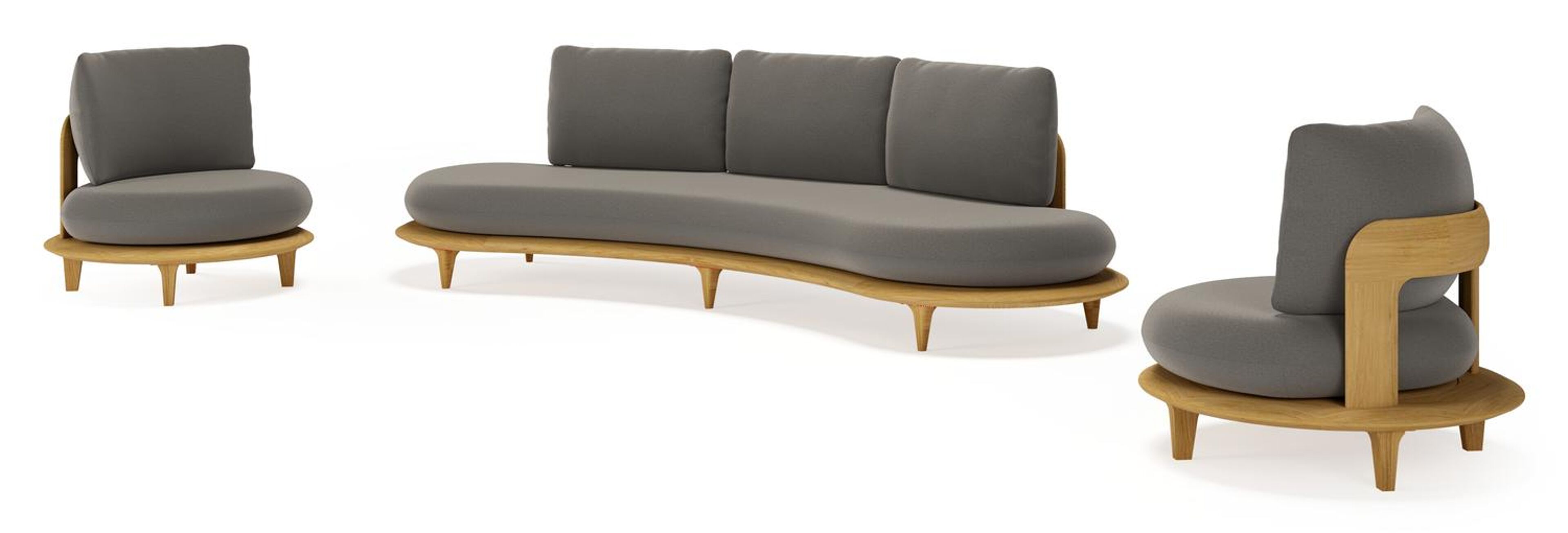 Salon de jardin Bomero en teck et coussins en all weather sunbrella® luxe natte dark taupe