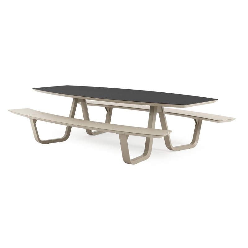Table de pique-Forno forme de bateau en aluminium beige et céramique pleine Nero Black - Lg. 280 x Lrg. 192 x Haut. 72 cm