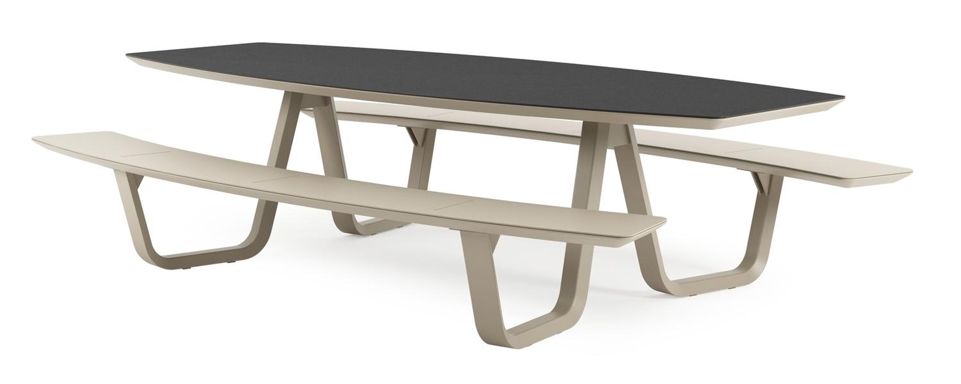 Table de pique-Forno forme de bateau en aluminium beige et céramique pleine Nero Black - Lg. 280 x Lrg. 192 x Haut. 72 cm