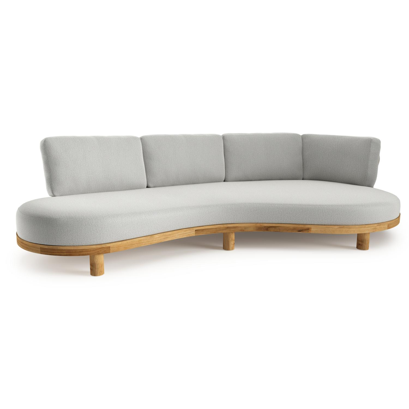 Canapé de jardin Donato en teck et coussins en all weather sunbrella® luxe savane nimbus