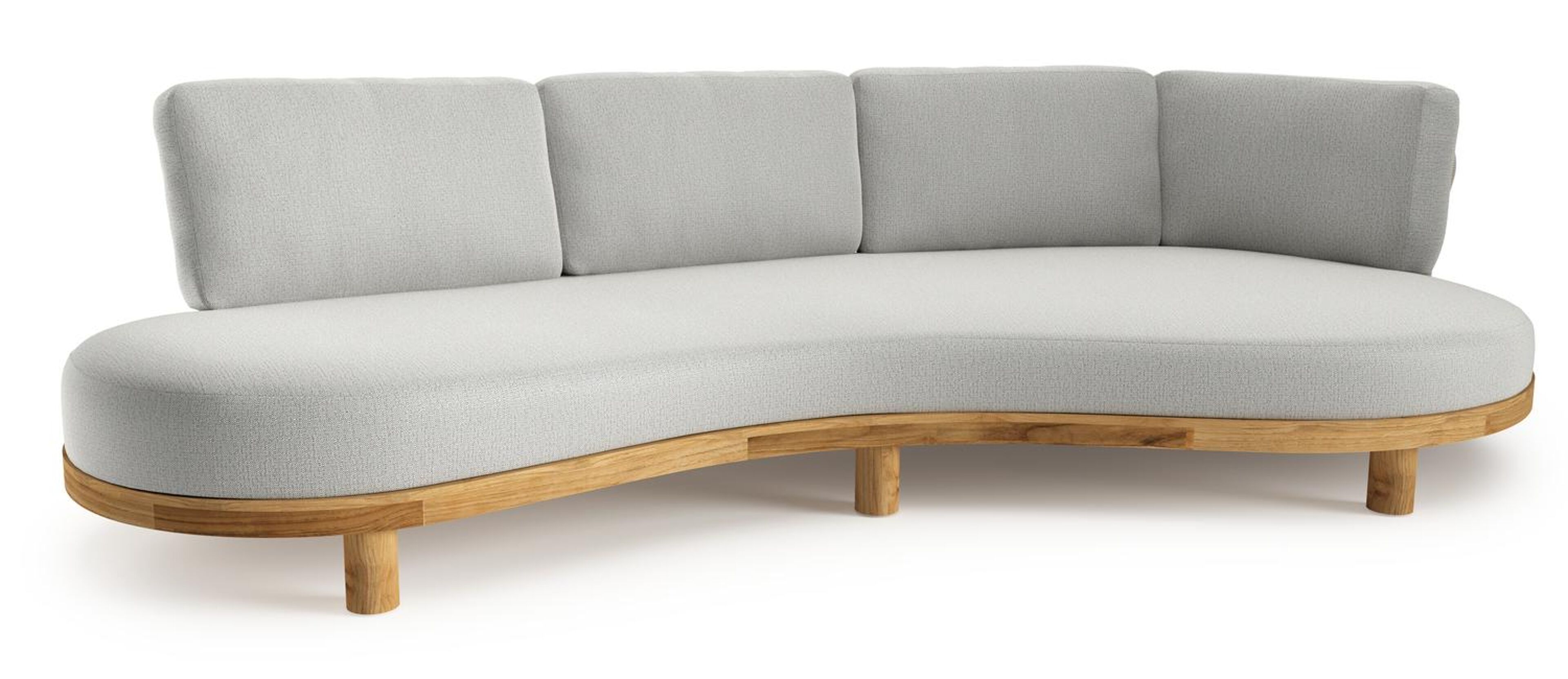 Canapé de jardin Donato en teck et coussins en all weather sunbrella® luxe savane nimbus