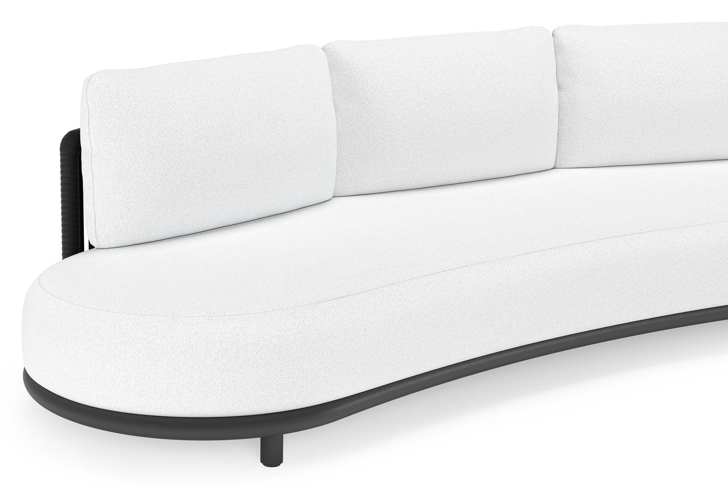 Lomano loungebank in zwart aluminium en zwart verticaal geweven luxe vlakke rope met ego birch all weather solica kussen