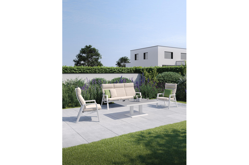 Prato loungebank in wit aluminium met beige weather+ softtouch kussen