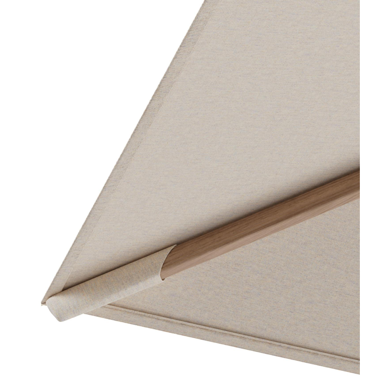 Rufina zweefparasol met tiltfunctie in houtlook aluminium en Heritage Papyrus All Weather Sunbrella® Luxe parasoldoek - L1 400 x L2 300 cm met parasolvoet Minore 260 kg met wielen