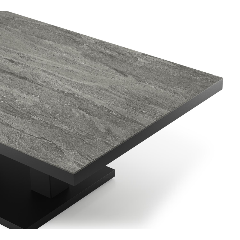 Cirello Pop up loungetafel in zwart aluminium en grijs volkeramiek - L 140 x B 80 x H 71,6 cm