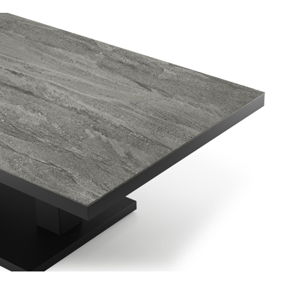 Cirello Pop up loungetafel in zwart aluminium en grijs volkeramiek - L 140 x B 80 x H 71,6 cm