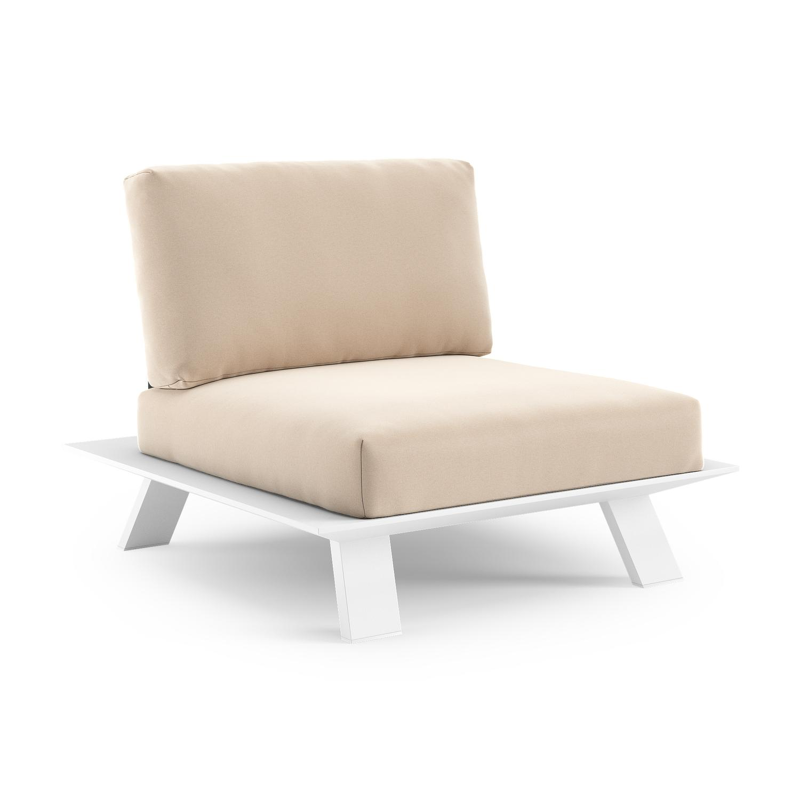 Fauteuil de jardin Cesano en aluminium blanc et coussin en all weather Sunbrella® luxe natte linen chalk
