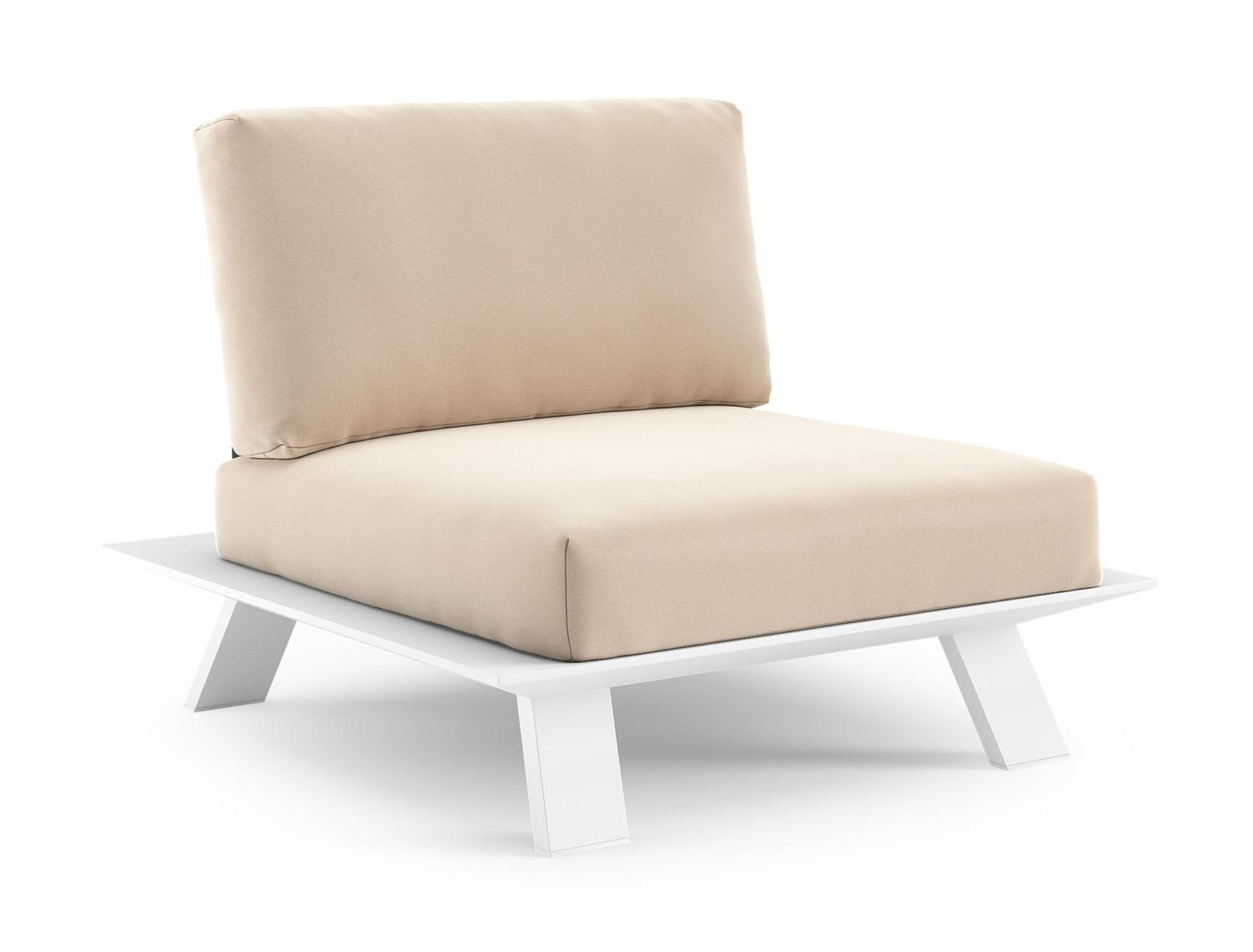 Fauteuil de jardin Cesano en aluminium blanc et coussin en all weather Sunbrella® luxe natte linen chalk
