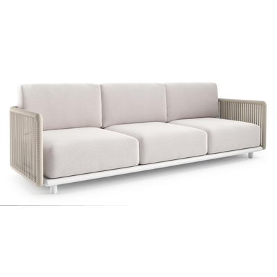 Organo loungebank in wit aluminium en beige verticaal geweven luxe vlakke rope met ego eggshell all weather Solica kussen