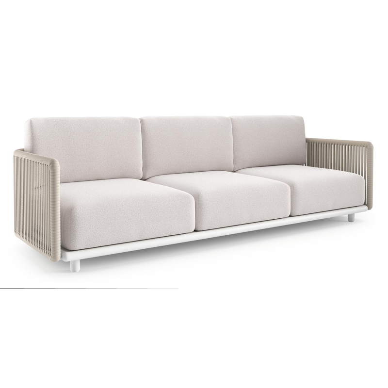 Organo loungebank in wit aluminium en beige verticaal geweven luxe vlakke rope met ego eggshell all weather Solica kussen