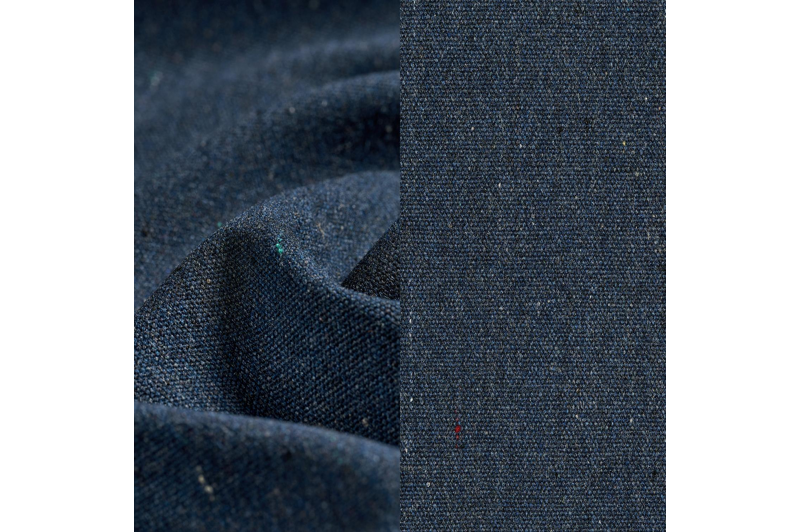 Salon de jardin d'angle Organo en aluminium beige et corde luxe plate tissée verticalement beige et coussin en all weather Sunbrella® luxe heritage indigo