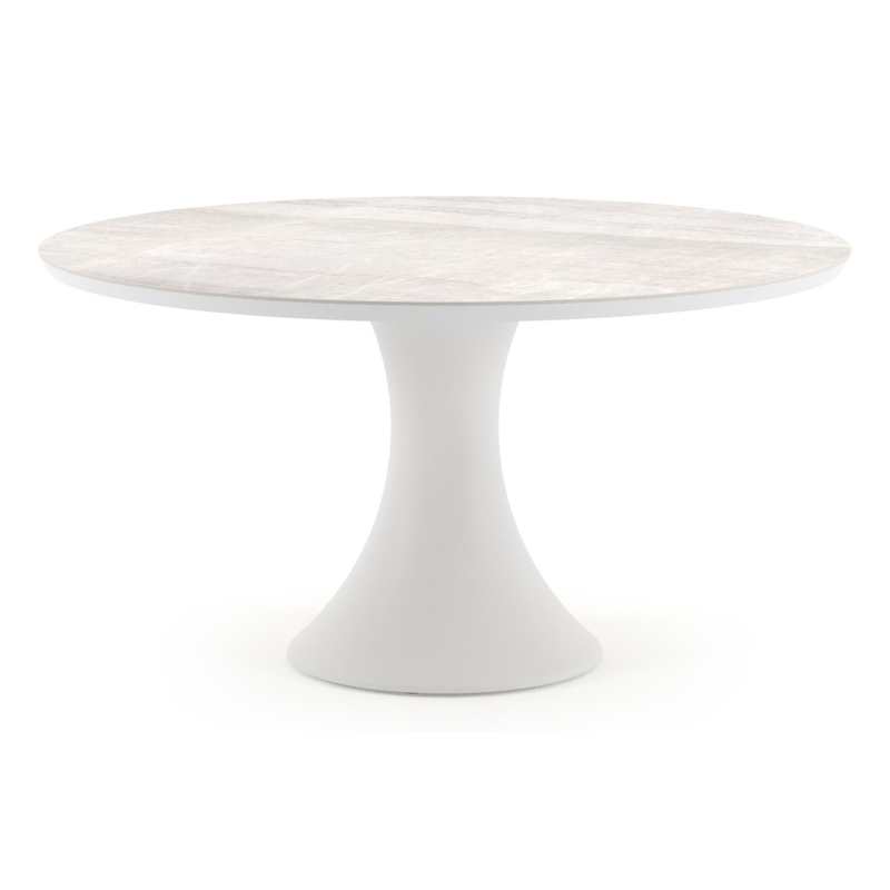 Table de jardin Fano ronde en aluminium blanc et céramique pleine Taj Mahal - Diam. 148 x Haut. 75 cm
