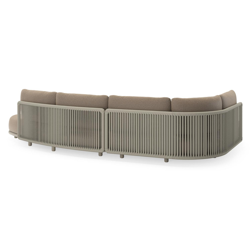 Lomano loungehoek in beige aluminium en beige verticaal geweven luxe vlakke rope met Firenze Earth all weather solica