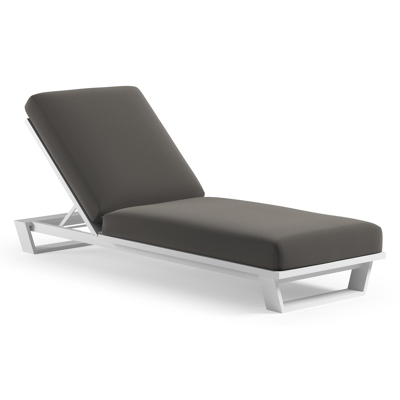 Pagino verstelbaar ligbed in wit aluminium met natte dark taupe all weather Sunbrella® luxe kussen