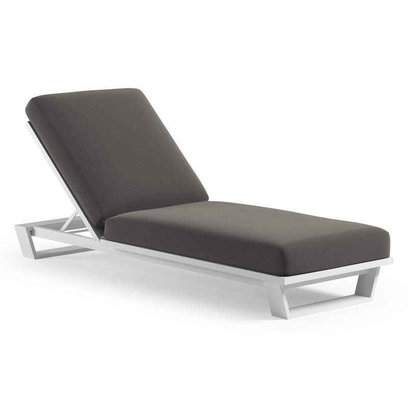 Chaise longue réglable Pagino en aluminium blanc et coussin en all weather Sunbrella® luxe natte dark taupe