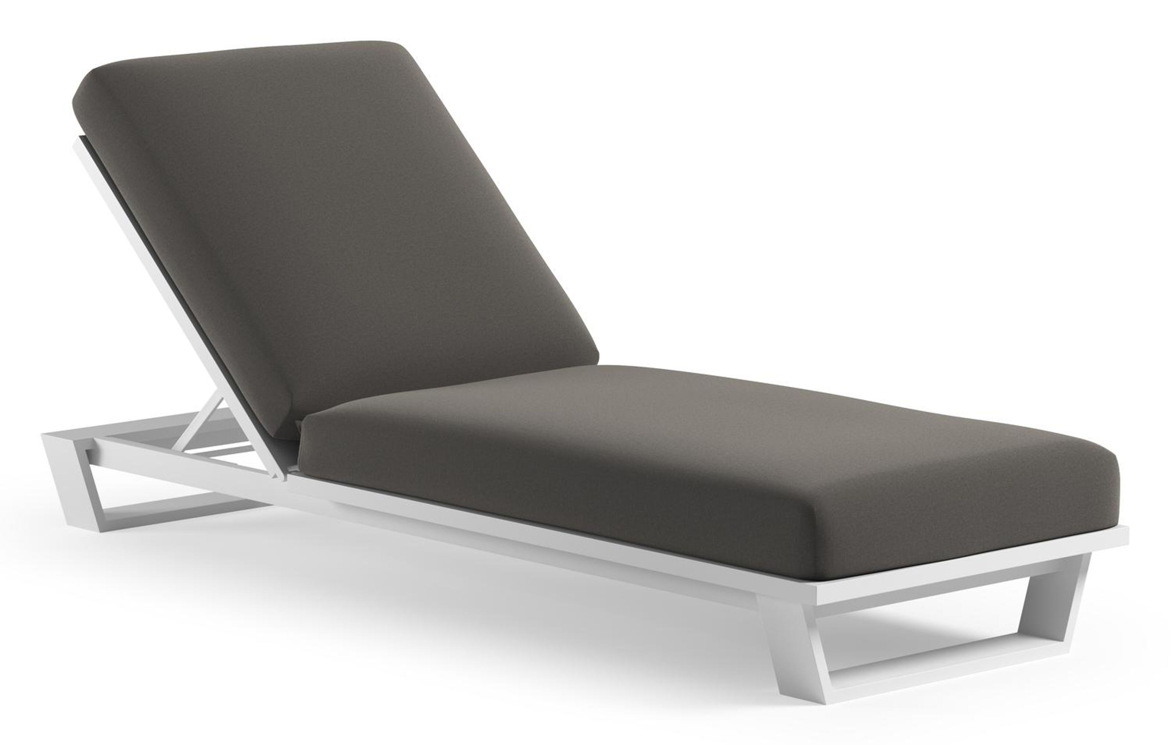 Pagino verstelbaar ligbed in wit aluminium met natte dark taupe all weather Sunbrella® luxe kussen