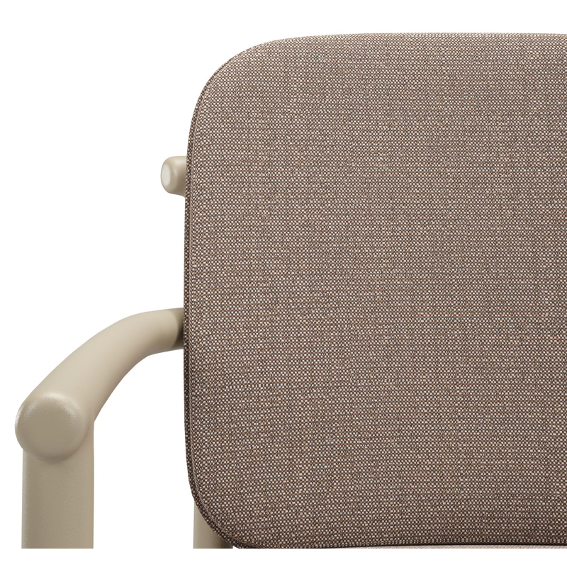 Bono stapelbare tuinstoel in beige aluminium met stoelkussen in All Weather Sunbrella® Luxe Savane Earth