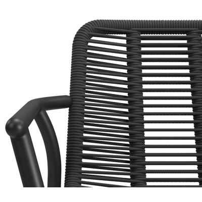 Berga tuinstoel in zwart aluminium en zwart verticaal geweven ronde rope