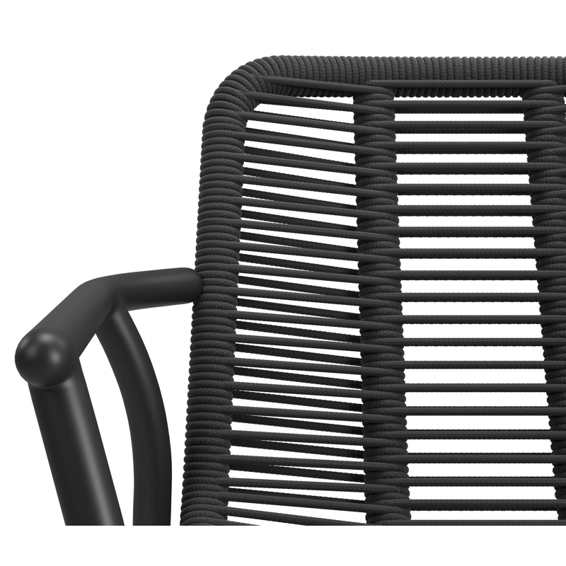 Chaise de jardin Berga en aluminium noir et corde tissée verticalement beige