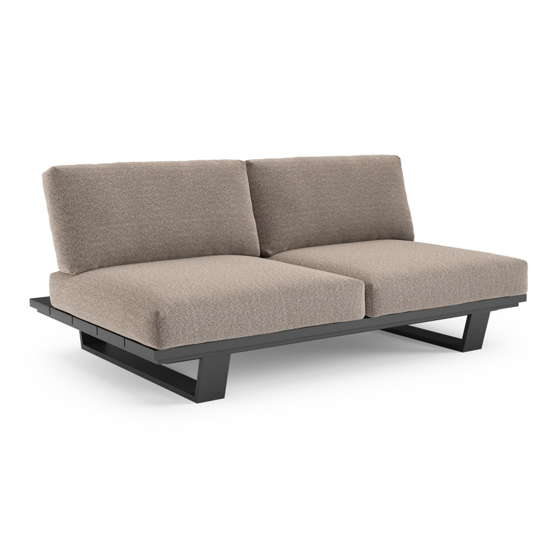 Canapé de jardin Pagino en aluminium noir et coussins en all weather sunbrella® luxe wander manioc